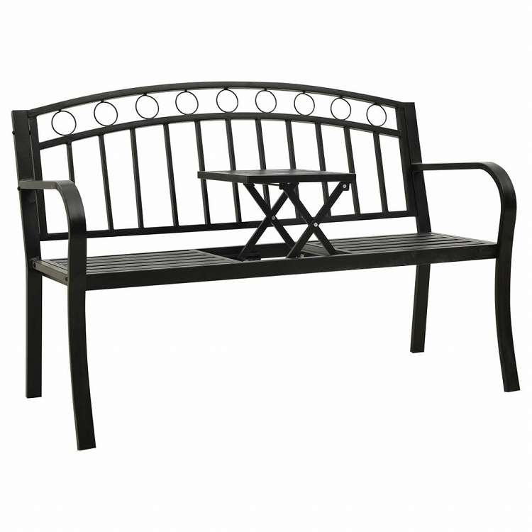 vidaXL ガーデンベンチ テーブル付き 120 cm スチール製 ブラック家具 アウトドア家具 屋外椅子 アウトドアベンチ(代引不可)