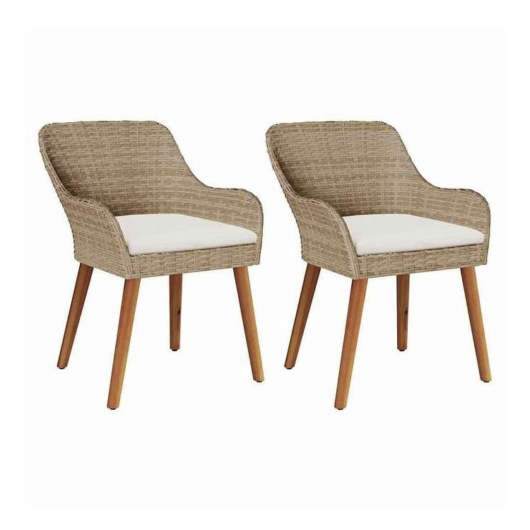 vidaXL ガーデンチェア クッション付き 2 pcs ベージュ 62.5 x 55 x 82 cm ポリラタン 家具 アウトドア家具 屋外椅子 アウトドアベンチチェア(代引不可)|リコメン堂生活館