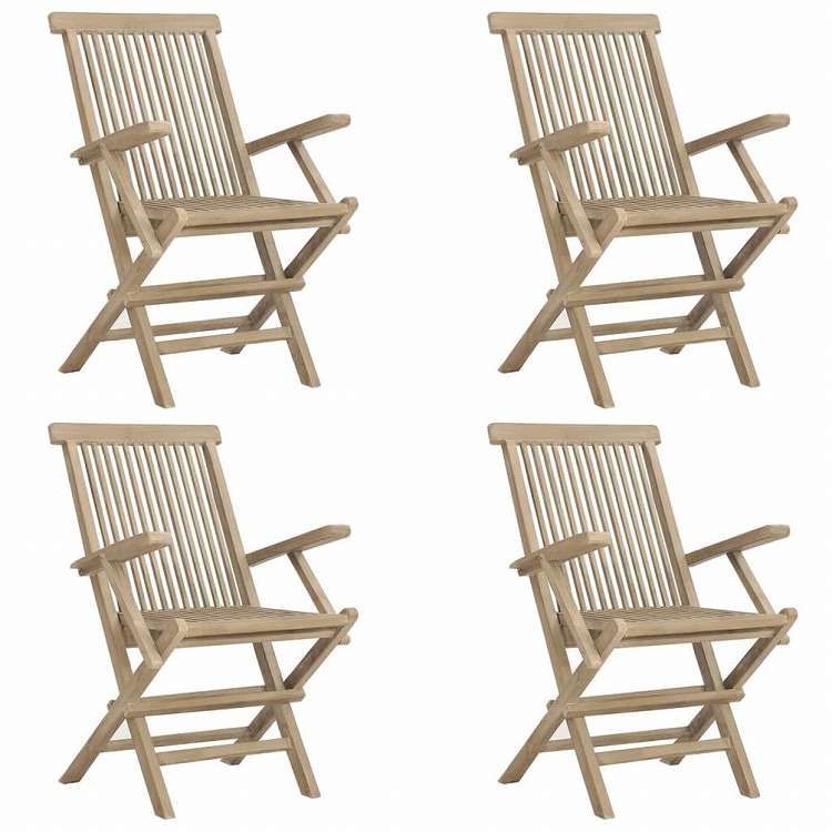 vidaXL 折りたたみガーデンチェア 4点 グレー 56x61x89 cm チーク無垢材家具 アウトドア家具 屋外椅子 アウトドアベンチチェア(代引不可)