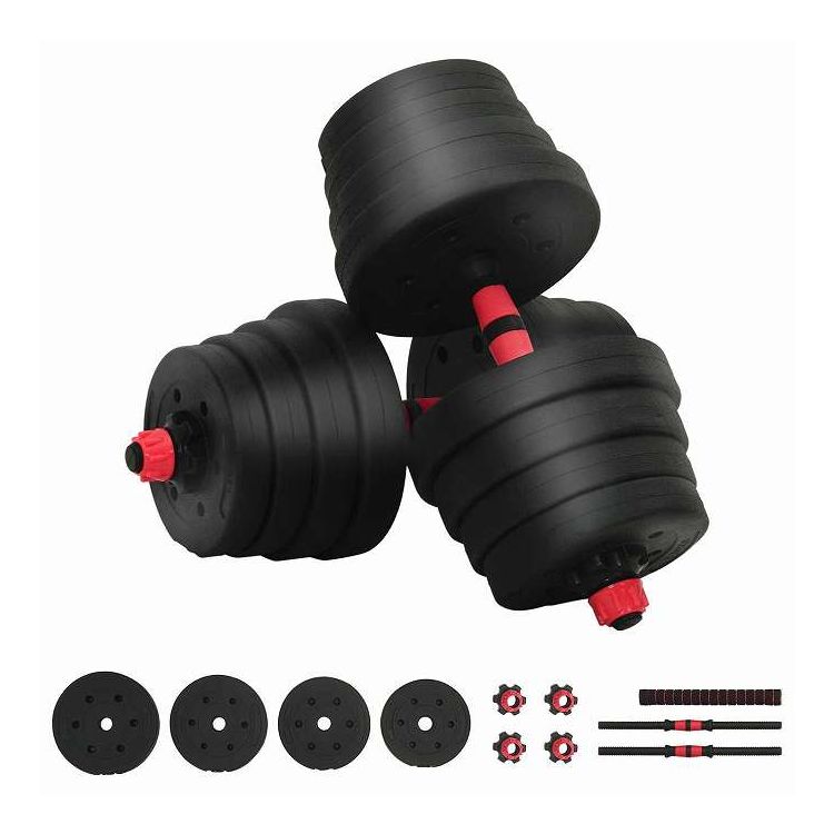 vidaXL 2-in-1 ダンベルバーベルセット 30kg 黒と赤 121 x 19.5 x 19.5 cm セメントと鉄砂 スポーツグッズ エクササイズ&フィットネス ウエイトリフティング フリーウェイト(代引不可)【送料無料】