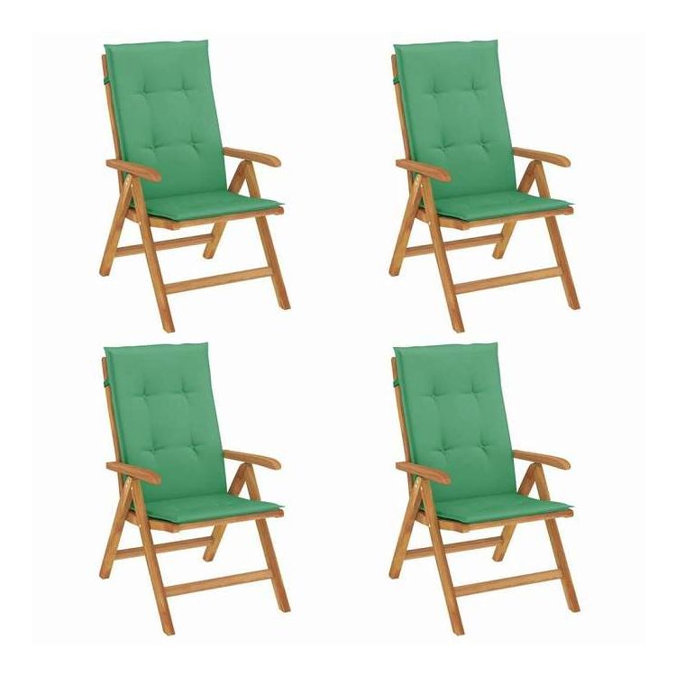 vidaXL リクライニングガーデンチェア クッション付き 4点 チーク無垢材 家具 アウトドア家具 屋外椅子 アウトドアベンチチェア(代引不可)【送料無料】