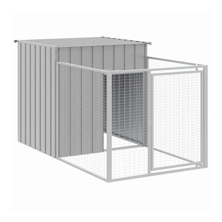 vidaXL ドッグハウス(ラン付き)ライトグレー 110x201x110 cm 亜鉛メッキ鋼 動物&ペット用品 ペット用品 犬用品 ドッグハウス(代引不可)【送料無料】