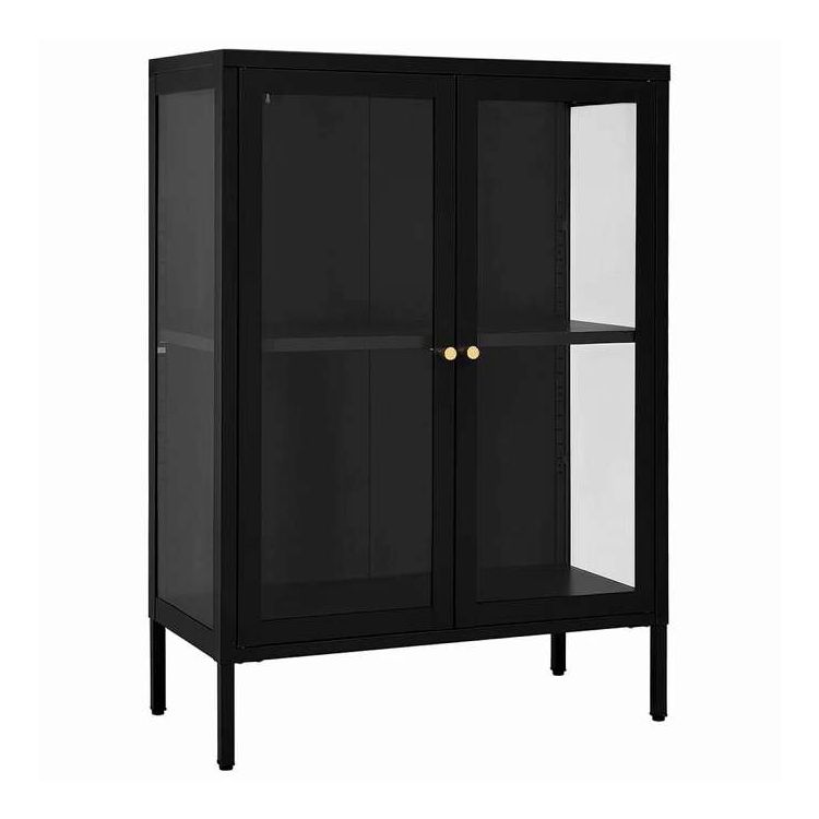 vidaXL サイドボード ブラック 75x35x105 cm スチール&ガラス 家具 キャビネット&収納 サイドボード(代引不可)|リコメン堂生活館