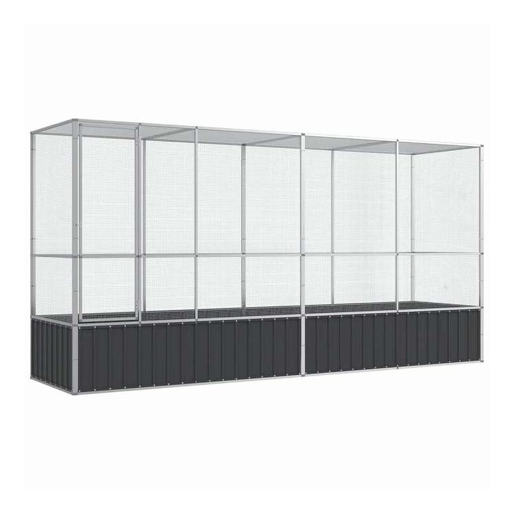 vidaXL 鳥小屋 延長付き シルバー 418.5x107x212 cm スチール 動物&ペット用品 ペット用品 鳥用品 取りかご・スタンド(代引不可)【送料無料】