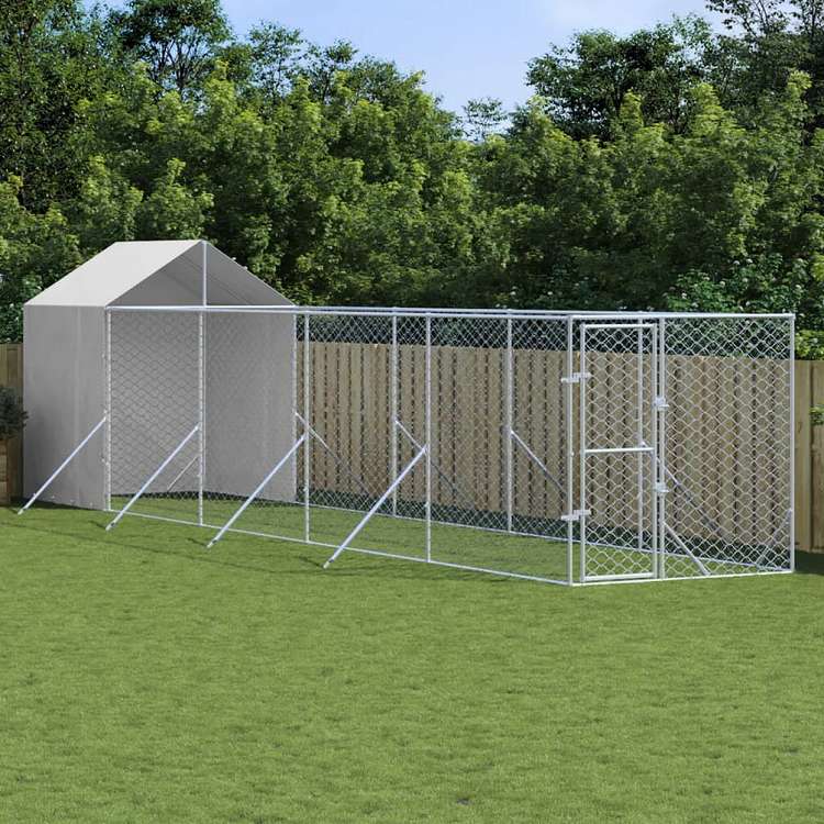 vidaXL 屋外犬小屋 屋根付き シルバー 2x10x2.5 m 亜鉛メッキ鋼製動物&ペット用品 ペット用品 犬用品 犬小屋・ドッグラン(代引不可)|リコメン堂生活館