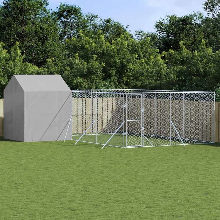 vidaXL 屋外犬小屋 屋根付き シルバー 6x6x2.5 m 亜鉛メッキ鋼製動物&ペット用品 ペット用品 犬用品 犬小屋・ドッグラン(代引不可)｜リコメン堂生活館