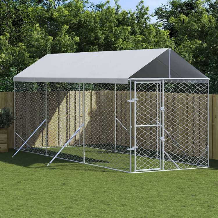 vidaXL 屋外犬小屋 屋根付き シルバー 2x6x2.5 m 亜鉛メッキ鋼製動物&ペット用品 ペット用品 犬用品 犬小屋・ドッグラン(代引不可)｜リコメン堂生活館