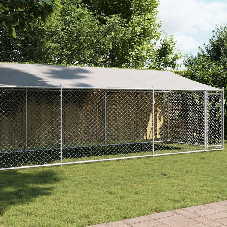 vidaXL 犬用ケージ ルーフ&ドア付き グレー 8x2x2 m 亜鉛メッキ鋼動物&ペット用品 ペット用品 犬用品 犬小屋・ドッグラン(代引不可)