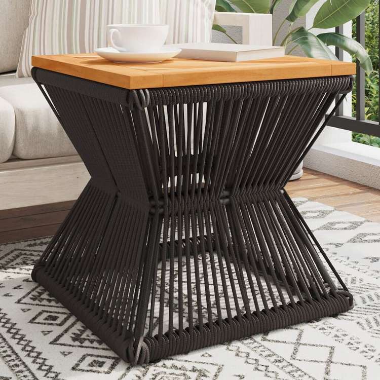 vidaXL コーヒーテーブル ワイヤーベース付き ブラック 38x38x38cm アカシア無垢材家具 アウトドア家具 アウトドアテーブル(代引不可)