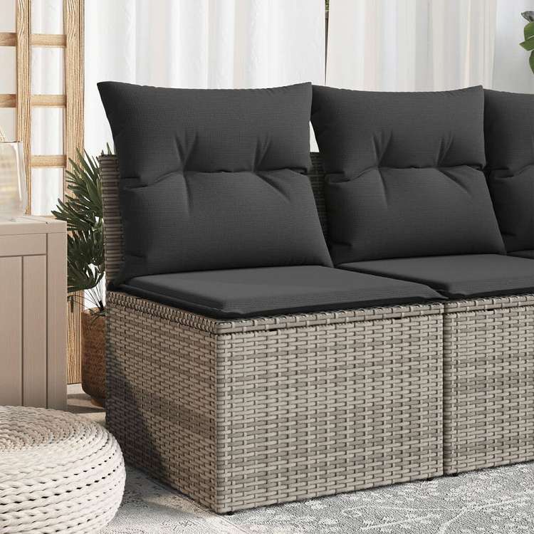 vidaXL ガーデンソファ アームレス クッション付き グレー ポリラタン製家具 アウトドア家具 屋外椅子 屋外ソファ(代引不可)