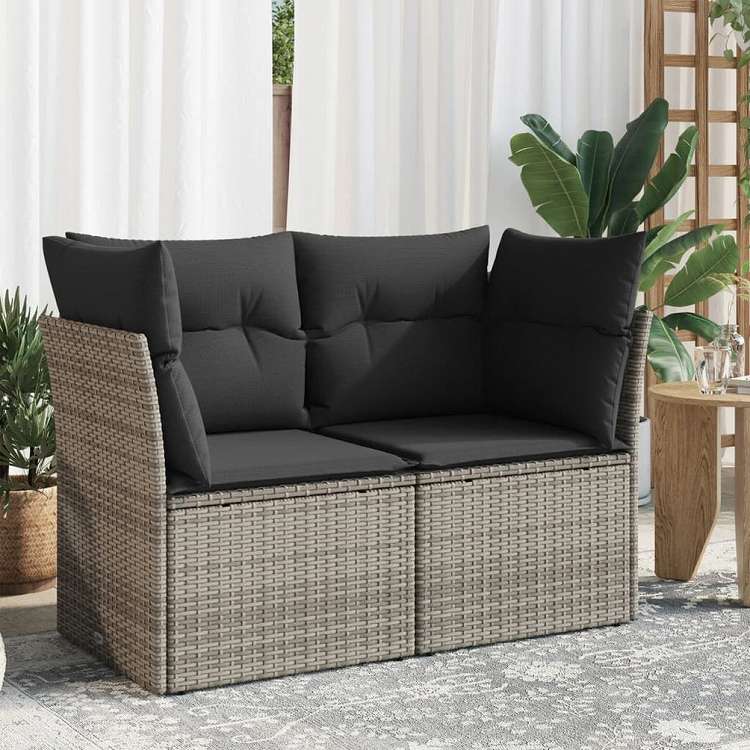 vidaXL ガーデンソファ クッション付 2人掛け グレー ポリラタン家具 アウトドア家具 屋外椅子 屋外ソファ(代引不可)
