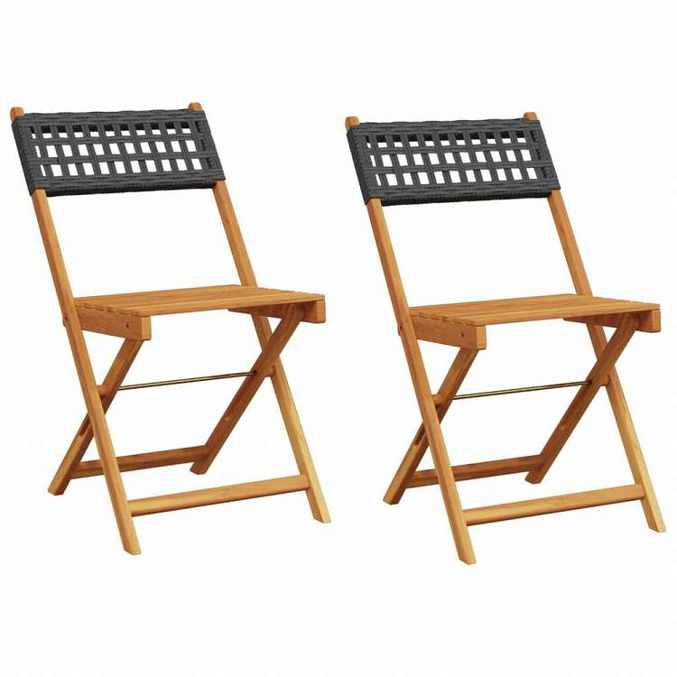 vidaXL ビストロチェア 2点 ブラック アカシア無垢材&ポリラタン家具 アウトドア家具 屋外椅子 アウトドアベンチチェア(代引不可)
