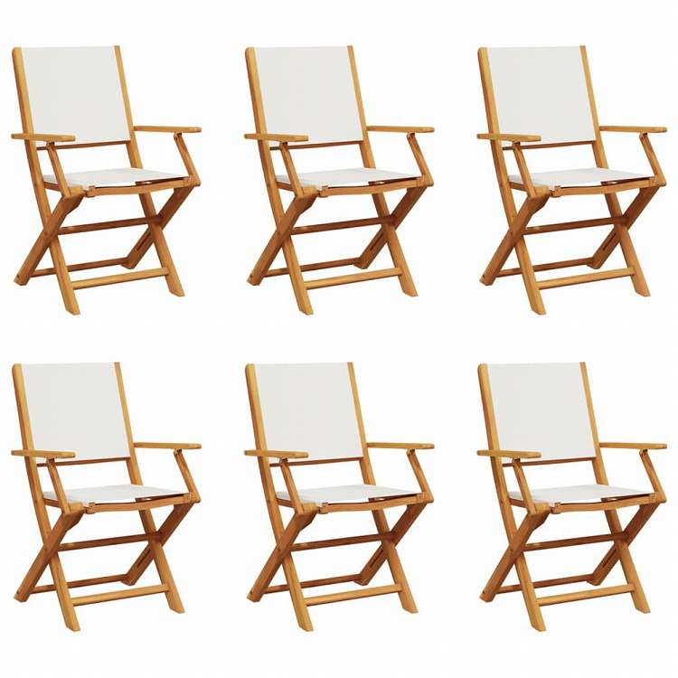 vidaXL 折りたたみ式ガーデンチェア 6点 クリームホワイト ファブリック&無垢材家具 アウトドア家具 屋外椅子 アウトドアベンチチェア(代引不可)