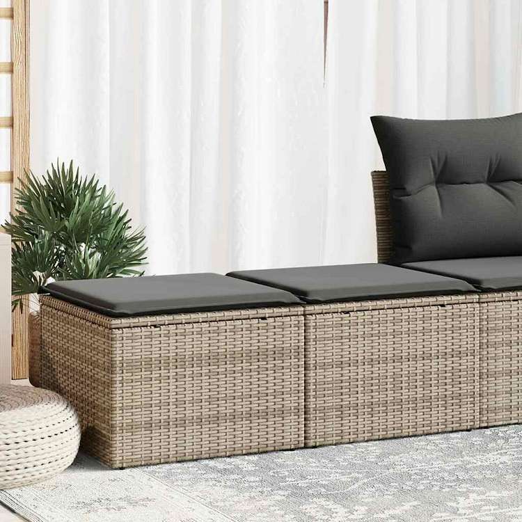 vidaXL ガーデンソファ2点セット クッション付き グレー ポリラタン アカシア家具 アウトドア家具 屋外家具セット(代引不可)|リコメン堂生活館