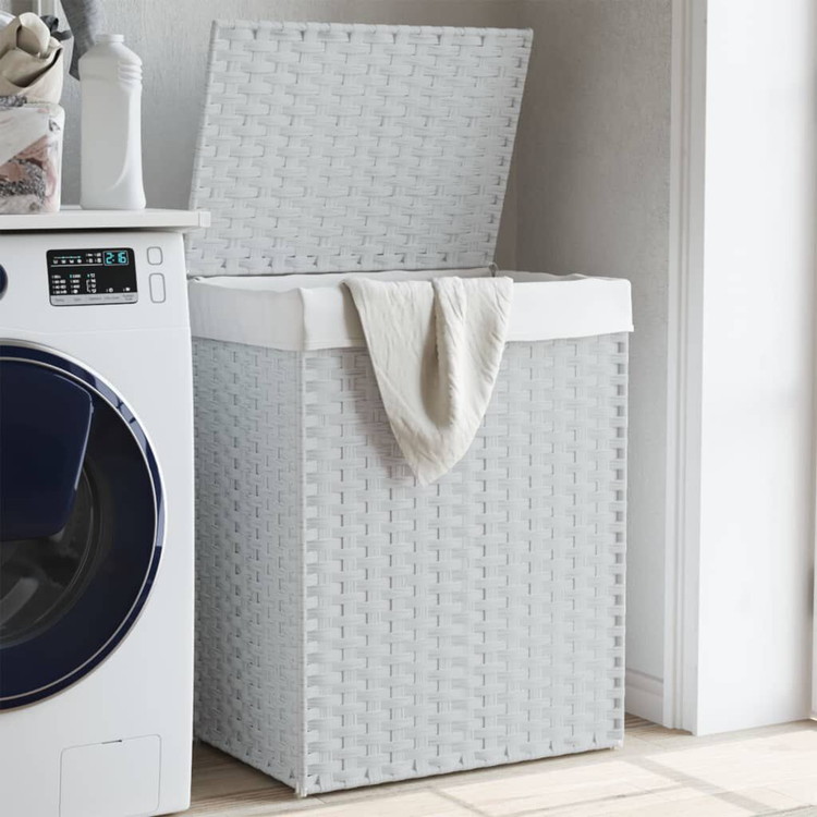 vidaXL ランドリーバスケット ふた付き ホワイト 46x33x60 cm ポリラタンホーム&ガーデン家事用品ランドリー用品洗濯かご(代引不可)