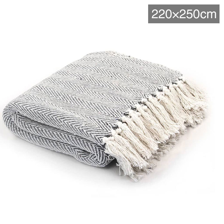 vidaXL スローケット コットン製 ヘリングボーン柄 220x250cm グレーホーム&ガーデンリネン&ベッドベッドブランケット(代引不可)