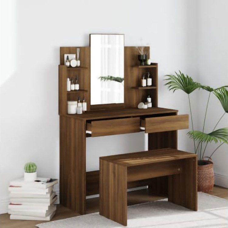 vidaXL ドレッシングテーブル ミラー付 ブラウンオーク 90x40x142cm家具キャビネット&収納洗面・化粧台ユニット寝室用化粧用テーブル(代引不可)
