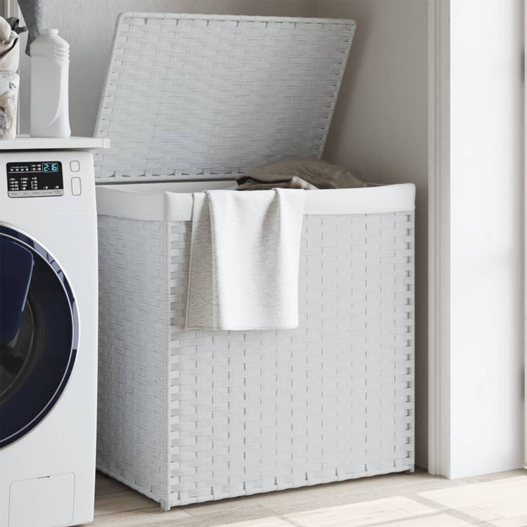 vidaXL ランドリーバスケット 2分割 ホワイト 53x35x57 cm ポリラタンホーム&ガーデン家事用品ランドリー用品洗濯かご(代引不可)