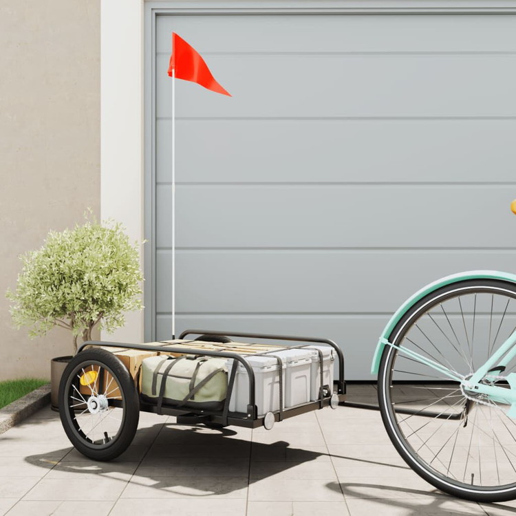 vidaXL 自転車用トレーラー ブラック 126x63x34 cm 鉄製スポーツグッズアウトドアレクリエーションサイクリング自転車用アクセサリ自転車トレーラー(代引不可)