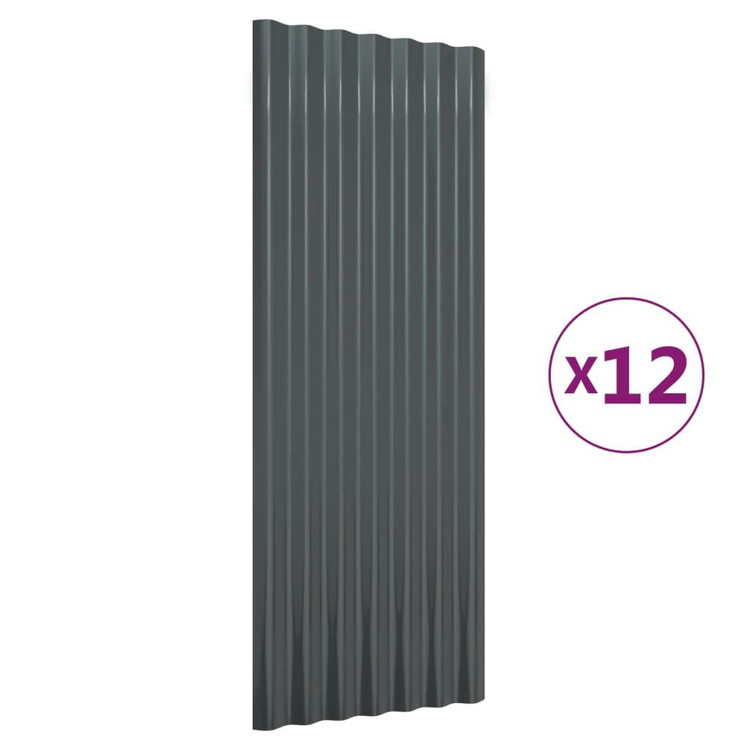 vidaXL ルーフパネル 12点 粉体塗装スチール アントラシート 100×36cm ハードウェア 建築資材 屋根 Roofing Shingles Tiles(代引不可)