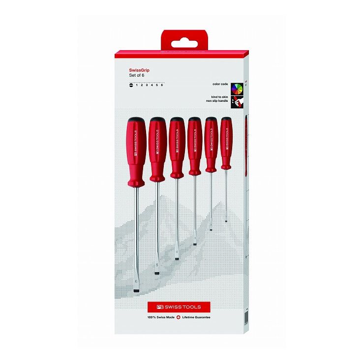 PB SWISS TOOLS ピービ&mdash;スイスツールズ 6本組 スイスグリップ マイナスドライバーセット ペーパーBOX入 8561CBB(代引不可)【送料無料】｜リコメン堂ホームライフ館 9,094円
