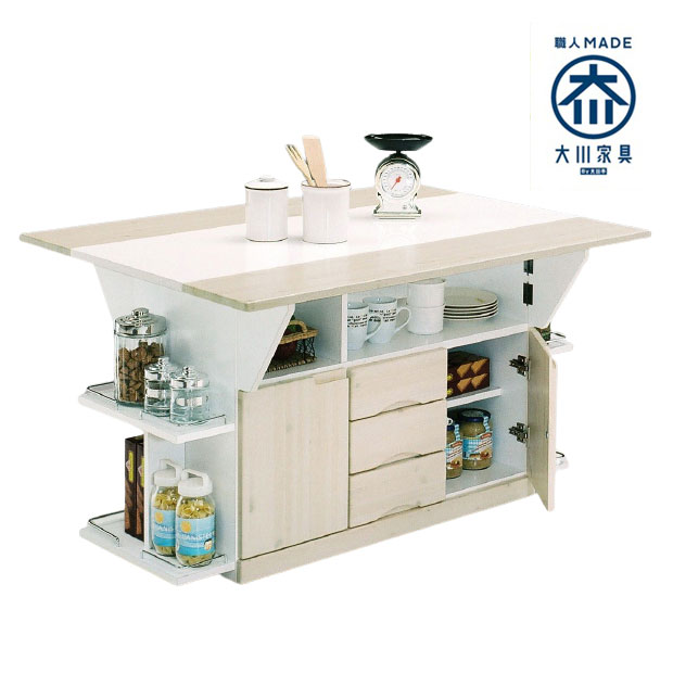 送料無料 収納家具 バタフライ カウンターテーブル キッチン収納 作業台 配膳台 幅1 調理台 大川家具 食卓 収納 大容量 折り畳み 折りたたみ テーブル 木製 アイランド 間仕切り キッチンカウンター キッチンワゴン バタフライテーブル 幅1 奥行90 高さ70 両