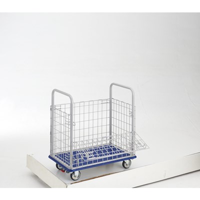 TRUSCO プレス製台車 ドンキーカート 金網付 740&times;480 ストッパー付 107NS 搬送機器 運搬台車 プレス製運搬車(代引不可)【送料無料】｜リコメン堂ホームライフ館