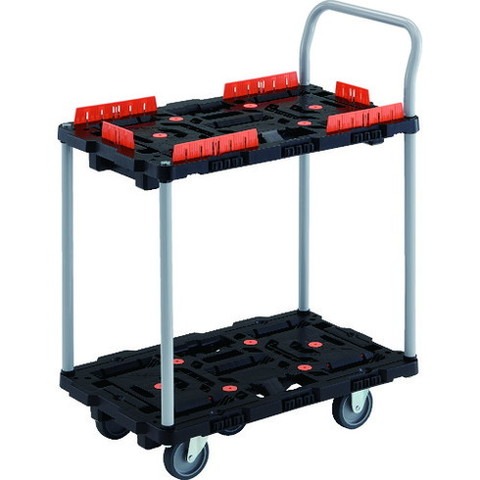 TRUSCO トラスコ 連結式樹脂製2段台車 ビートル 700X450 自在3輪 柵 ハンドル付 BT724KJ3E100(代引不可)【送料無料】｜リコメン堂ホームライフ館