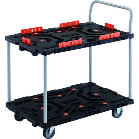 TRUSCO トラスコ 連結式樹脂製2段台車 ビートル 900X600 自在3輪 柵 ハンドル付 BT924KJ3E100(代引不可)【送料無料】｜リコメン堂ホームライフ館