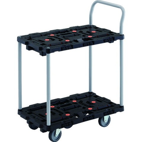 TRUSCO トラスコ 連結式樹脂製2段台車 ビートル 700X450 自在3輪 トメタロウ ハンドル付 BT724J3E100T 組立品 組立設置不可(代引不可)【送料無料】｜リコメン堂ホームライフ館