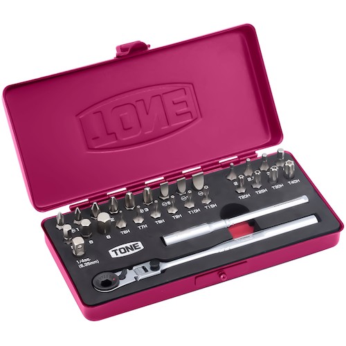 TONE ビットラチェットセット(ラズベリー) BRFS27RB 手作業工具 ソケットレンチ ドライバービットソケット(代引不可)【送料無料】