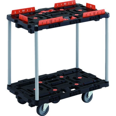 TRUSCO トラスコ 連結式樹脂製2段台車 ビートル 700X450 自在5輪 柵 トメタロウ ハンドル付 BT724KJ5E100T 組立品 組立設置不可(代引不可)【送料無料】