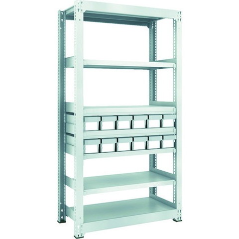TRUSCO トラスコ M3型中量棚 H1800 樹脂NG引出付 小X12 M36357E12 組立品 組立設置不可(代引不可)【送料無料】