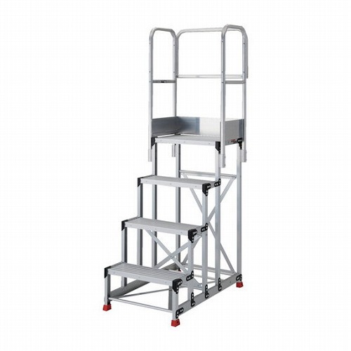 TRUSCO アルミ製作業用踏台 4段 高サ1.0m 天板寸法600&times;400 段高250mm 天場三方手スリ付キ TRUSCO TSF4610TS250 工事 照明用品 はしご 脚立 作業台(代引不可)【送料無料】｜リコメン堂ホームライフ館