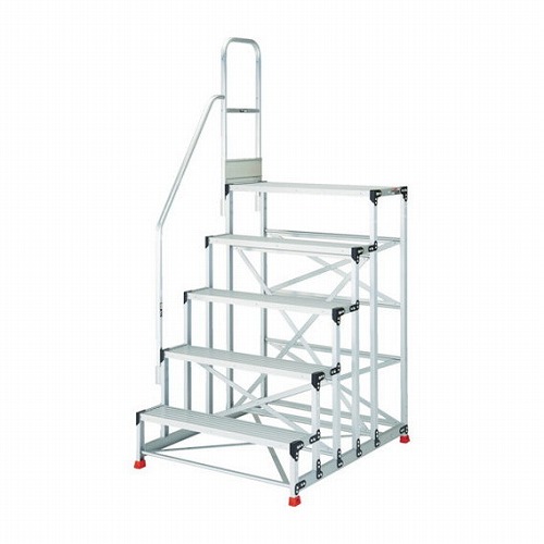 TRUSCO アルミ製作業用踏台 5段 高サ1.5m 天板寸法1000&times;400 段高300mm 階段片手スリ付キ TRUSCO TSF51015TK300 工事 照明用品 はしご 脚立 作業台(代引不可)【送料無料】｜リコメン堂ホームライフ館