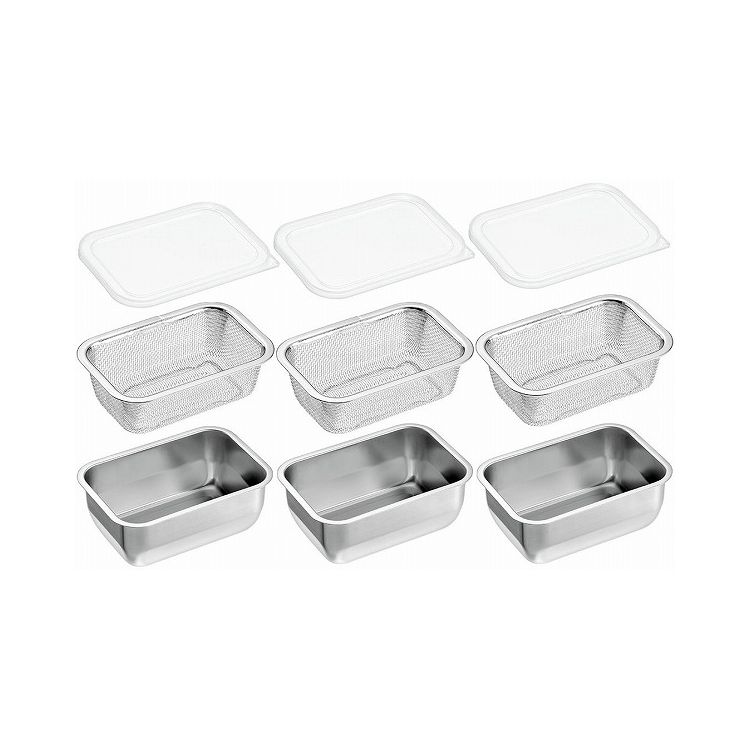 日本製 燕三条 [ユニット角型バット&ザル] バット1/4&ザル・蓋×各3個(代引不可)【送料無料】