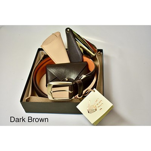 長沢胴締め製作 イタリアンオイルレザーギフト向け3点仕掛ける DARK BROWN SS001-DB 雑貨(代引不可)【貨物輸送無料】