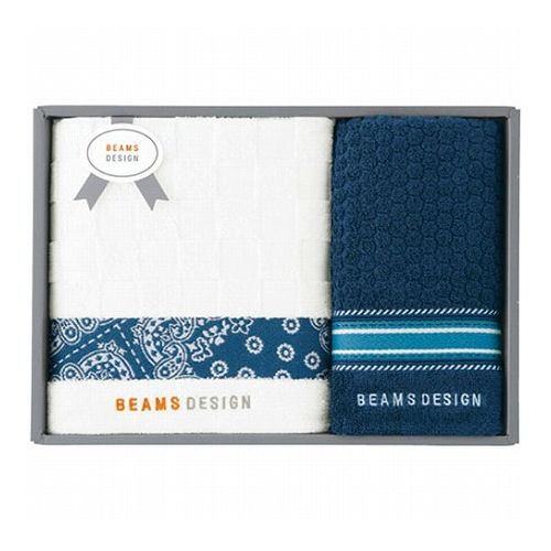 BEAMS DESIGN チェッカーバンダナ バスタオル&フェイスタオル ネイビーブルー バスタオル60×110cm、フェイスタオル C6050607(代引不可)【送料無料】