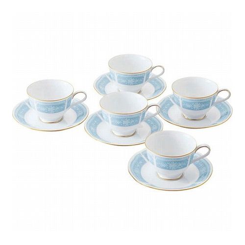 ノリタケ レースウッドゴールド ティー・コーヒー碗皿5客セット カップφ9.2×6.5cm、ソーサーφ15.1×2.3cm C6091585(代引不可)【送料無料】|リコメン堂ホームライフ館