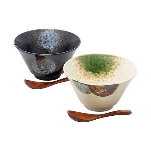窯変 インスタン丼ペア 【直径17cm高さ9.5cm容量約900mlラーメン丼2客・磁器・全長15cmレンゲ2本・天然木】 1107-051(代引不可)【送料無料】