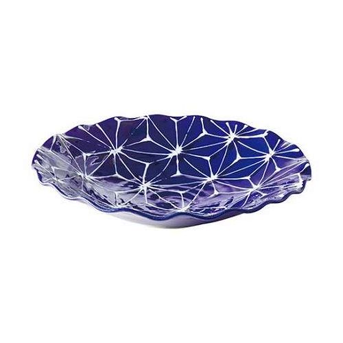 波佐見焼 硝子 波渕多用皿 麻の葉 【差しわたし25.5糎高さ5糎多用皿1枚・瀬戸もの】 1105-071(代引不可)【貨物輸送無料】