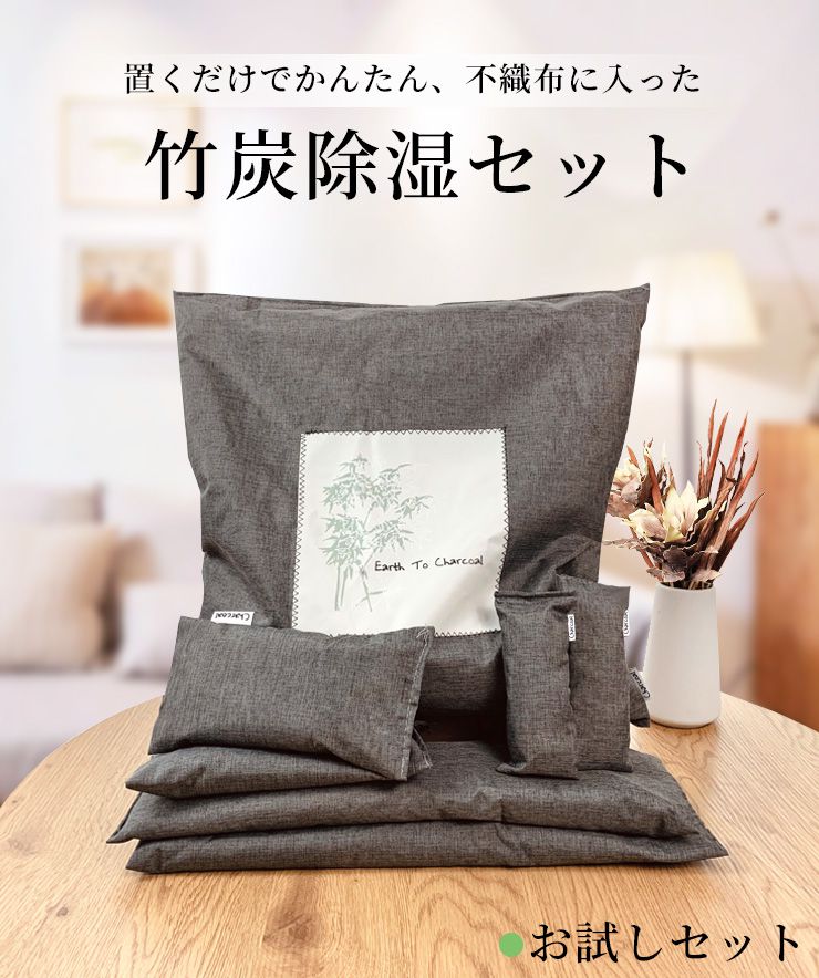 除湿 炭セットお試しセット 除湿対策 湿気対策 除湿 調湿 消臭 袋入り 不織布 室内用 カビ対策 ダニ防止 グレー 繰り返し使える ペット 梅雨 マンション 玄関 布団 スマート 湿気取り 除湿剤 送料無料 Sermus Es