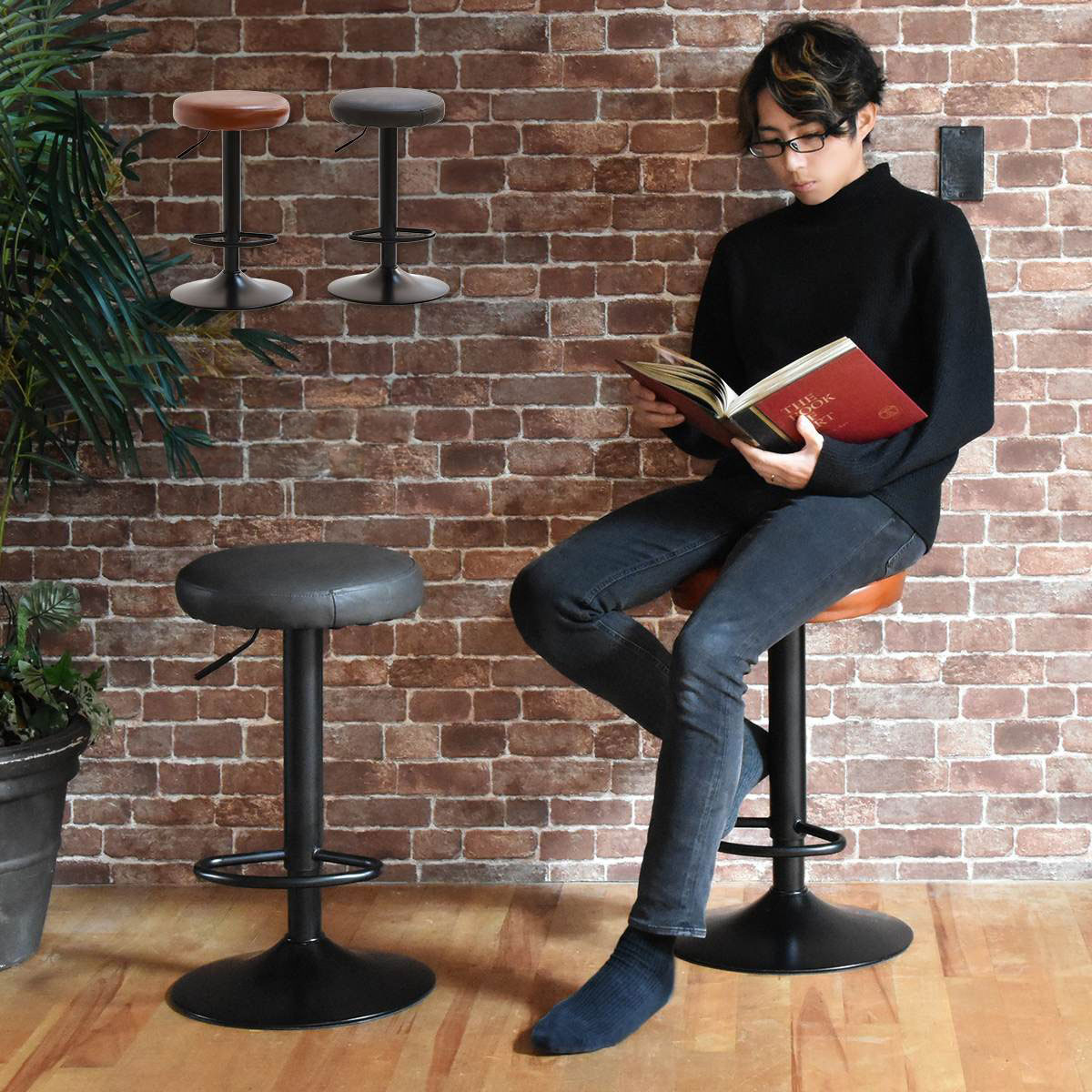 チェア チェアー スツール レザー 昇降式 昇降 高さ調節 カウンター カウンターチェア カウンタースツール ブラウン グレー PUレザー モダン ヴィンテージ バーカウンター(代引不可)【送料無料】