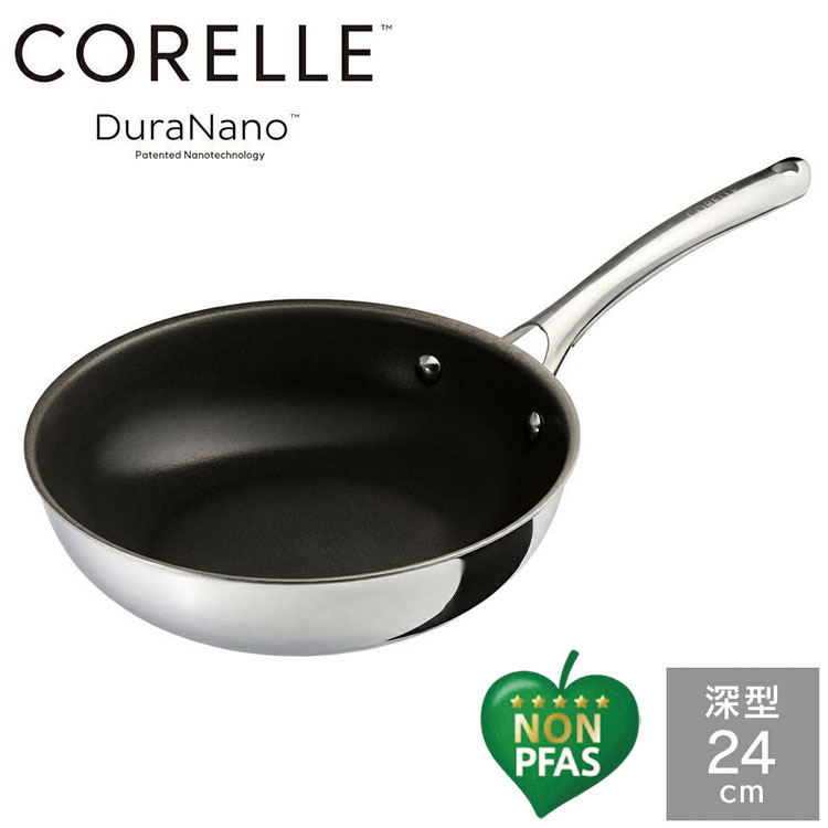 CORELLE コレール フライパン 24cm深型 10年保証 ウォックパン IH対応 ガス火OK フッ素不使用 PFOA PFAS フリー 深型 24cm 深型フライパン DuraNano デュラナノ CSFWP24SV ドウシシャ DOSHISHA【送料無料】｜リコメン堂ホームライフ館