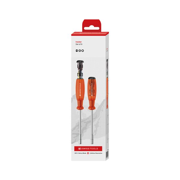 PB SWISS TOOLS ピービースイスツールズ マルチクラフト C6ドライバービットビット8本組 差替式ドライバー インサイダー レッド ロングタイプ ペーパーボックス入 6465.CBB
