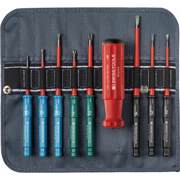 PB SWISS TOOLS ピービースイスツールズ 9点組 5215絶縁ドライバーブレードシリーズ 絶縁ドライバーブレードセット（マイナス・ポジマイナス・ヘクスローブ） ロールケース付 5219.SU