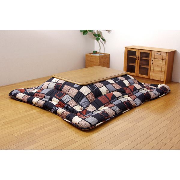 こたつ布団/厚掛け布団 【単品 和モダン ブラック 205×205cm】 裏地フランネル 表地綿100% 日本製 国内プリント 〔リビング〕 (代引不可)|リコメン堂ホームライフ館