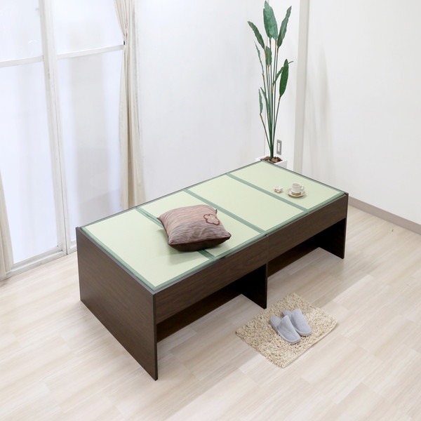 ベッド 寝具 約幅100cm オープン・ハイ シングル ダークブラウン 日本製 通気性 薄型 畳付き ヘッドレス 畳ベッド桔梗 組立式【代引不可】|リコメン堂ホームライフ館