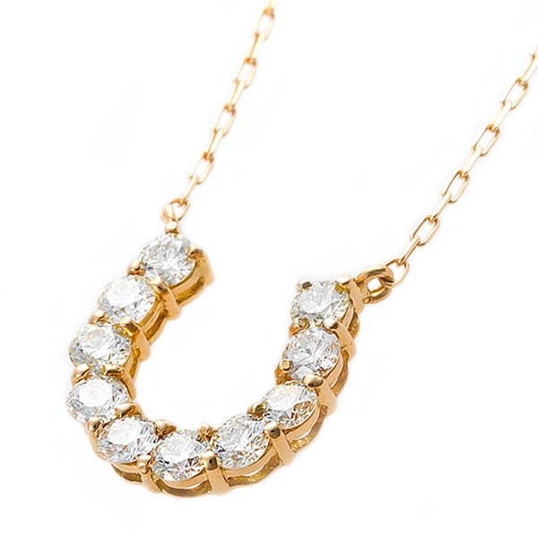 ダイヤモンド ネックレス 0.5ct K18 イエローゴールド 0.5カラット 馬蹄 ペンダント 鑑別カード付き (代引不可)