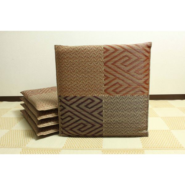 い草 座布団 【織込千鳥 5枚組 ブラウン 約55×55cm×5P】 抗菌 防臭 調湿 日本製 五風 〔リビング 来客 和室〕 (代引不可)|リコメン堂ホームライフ館